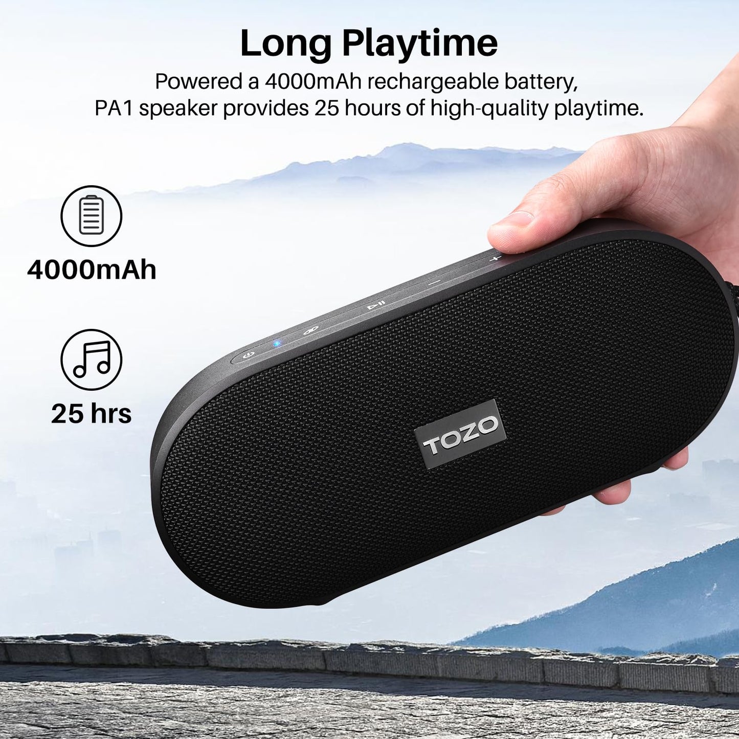 TOZO PA1 Large Bluetooth Speaker, Powerful 2.0 Stereo Sound with Deep Bass, 25H Playtime, IPX7 Waterproof Shower Speaker, Wireless Speaker with App EQ