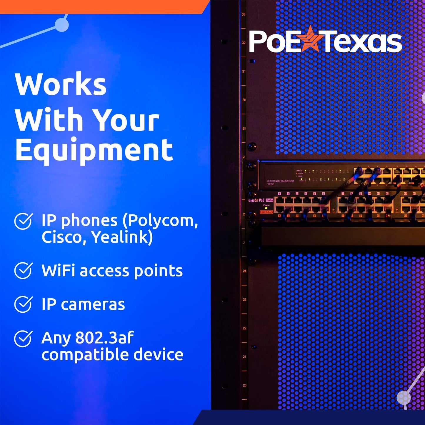 PoE Texas 12 Port Gigabit PoE Injector - Passive Power Over Ethernet Midspan Injector with 48 Volt 60 Watt Power Supply for 802.3af/at Devices - Mode