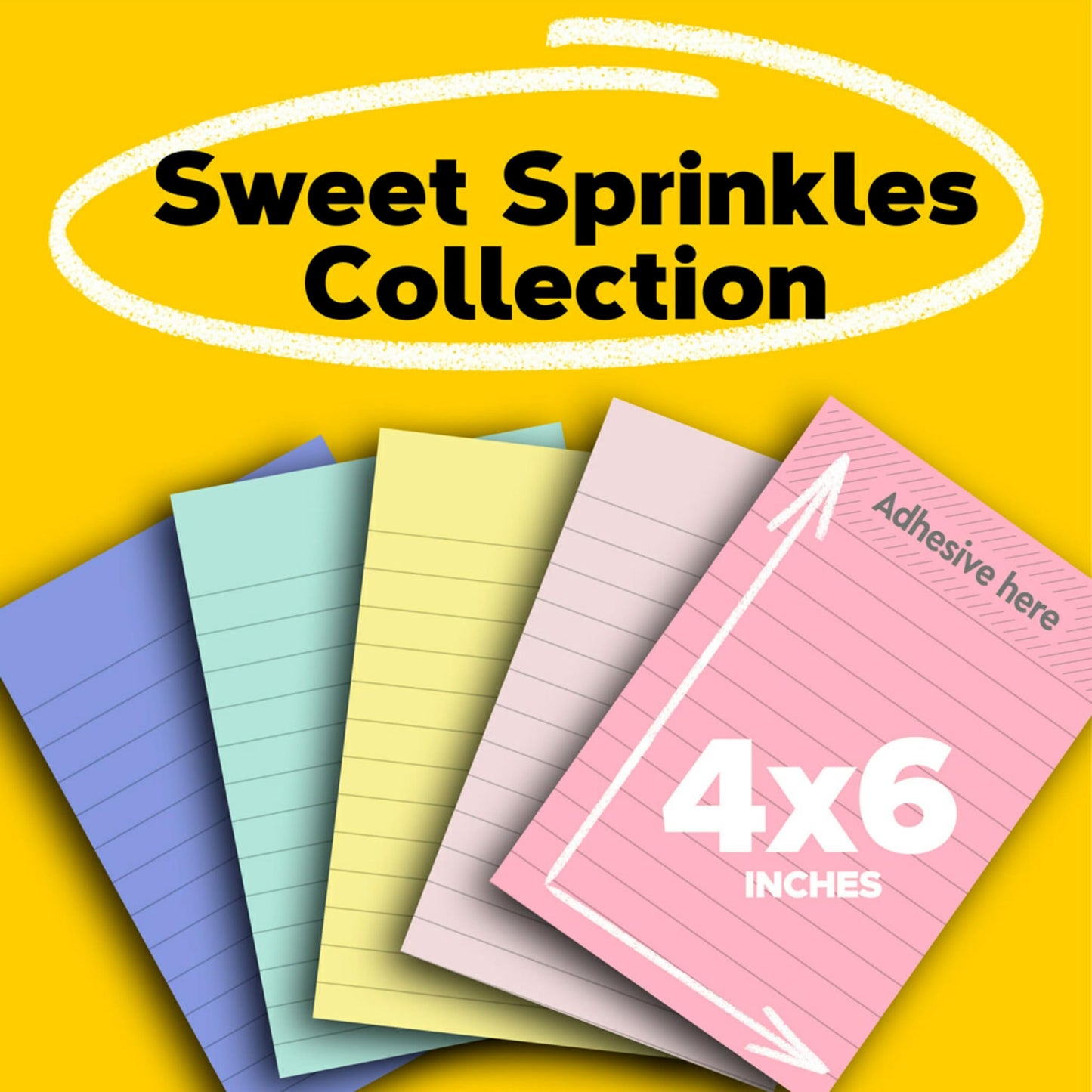 Post-it Greener Notes, 4 x 6 in, Sweet Sprinkles Collection, 5 Lined Pads