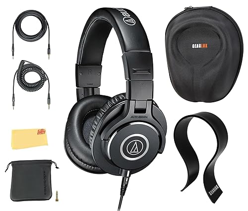 Audio-Technica ATH-M40x Professional Monitor Headphones - Black Bundle with Case, Stand, Pouch, and Austin Bazaar Polishing Cloth