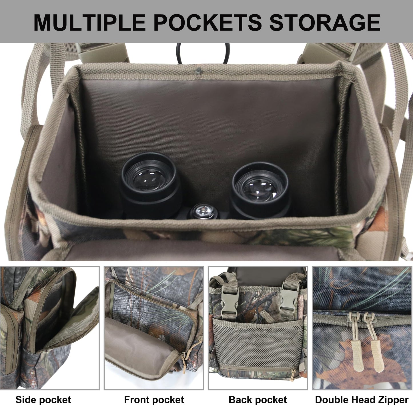 MDSTOP Binocular Harness Chest Pack, Bino Case with Rangefinder Pouch & Rain Cover, Bino Straps Secure Your Binoculars, Binocular Pack for Bird