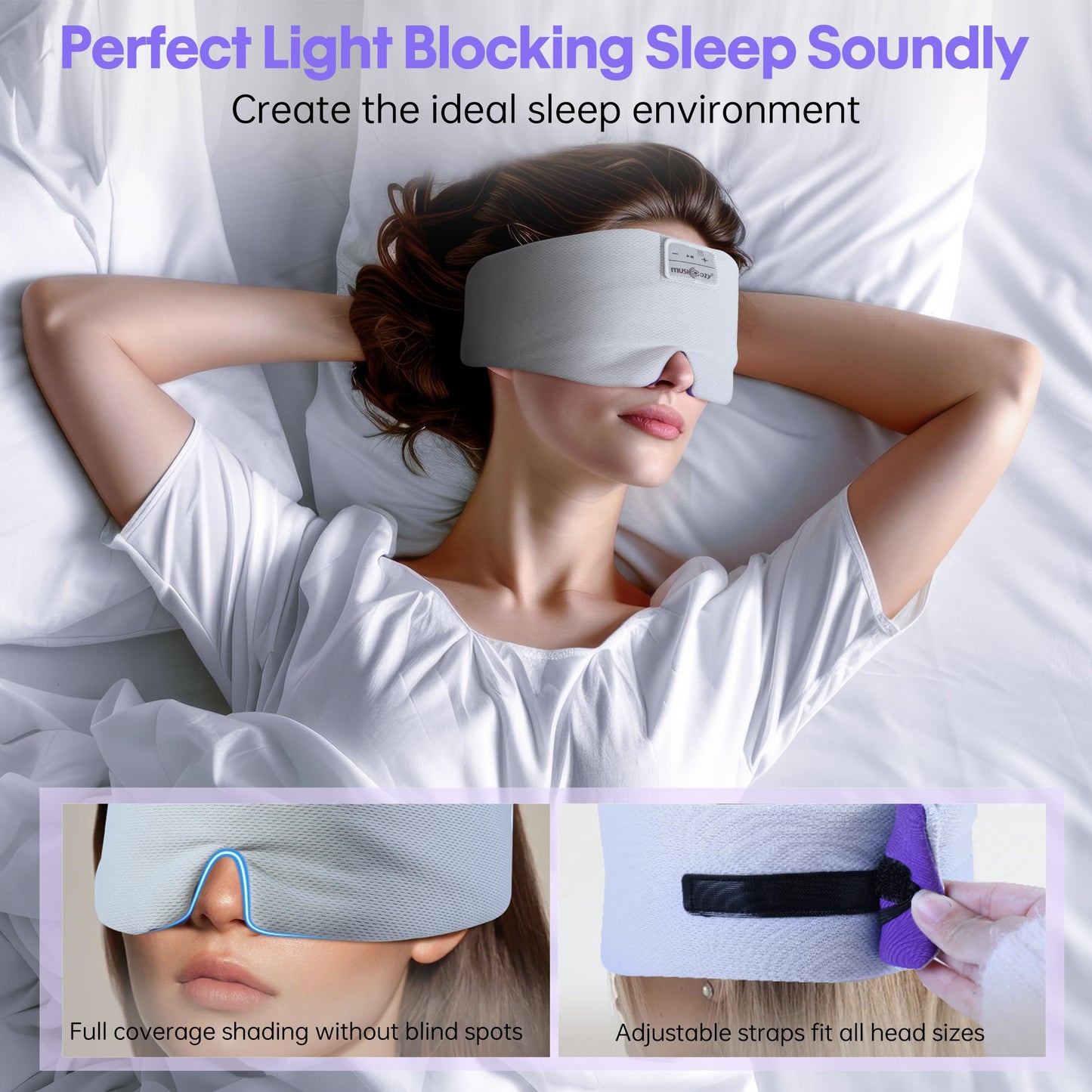 MUSICOZY Ice Silk Sleep Headphones with Bluetooth Mask, Eye Mask for Sleeping in Total Darkness, 5.4 Bluetooth Sleep Mask Sleep Headphones, Soft…