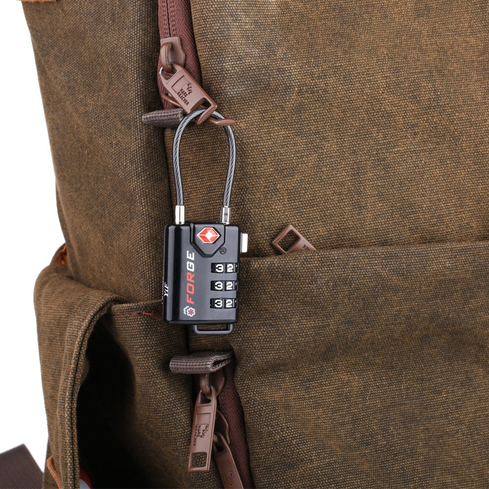 TSA Approved Cable Luggage Locks – 2 Pack Black Resettable Combination Travel Locks with Durable Alloy Body