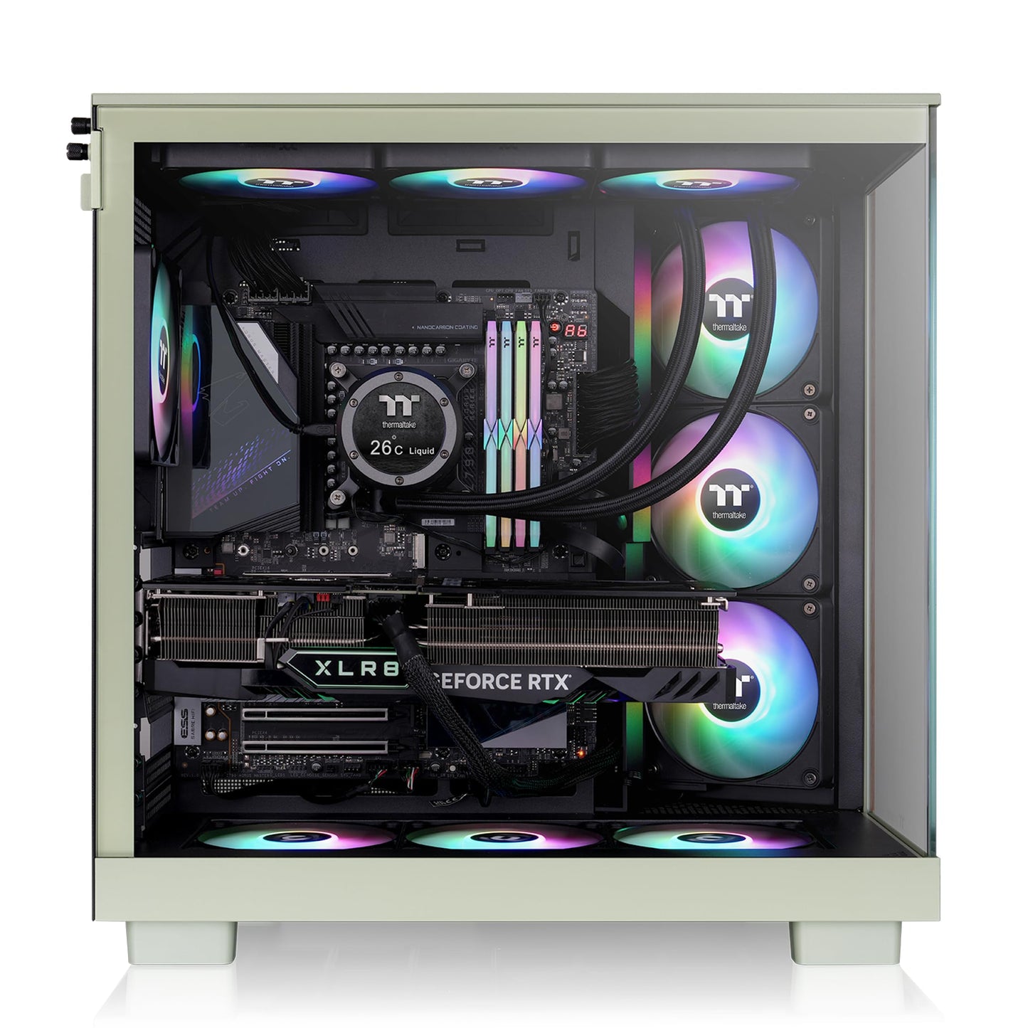 Thermaltake View 380 XL WS ARGB; Mid Tower Chassis; Side Wood Trim; 4x120mm ARGB Fans Included; 420mm GPU Clearance; ATX/mATX/mITX; Hidden Connector