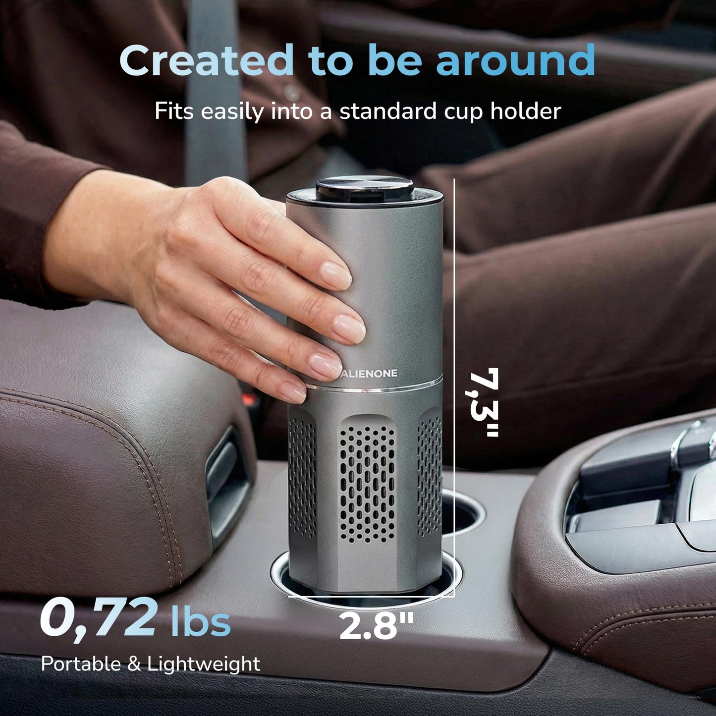 ALIENONE AP-C2-D Car Air Purifier, Portable Personal Mini Unit for Car Home Office Bedroom Desk Travel RV Camping, Compact Quiet Design, 360° Airflow