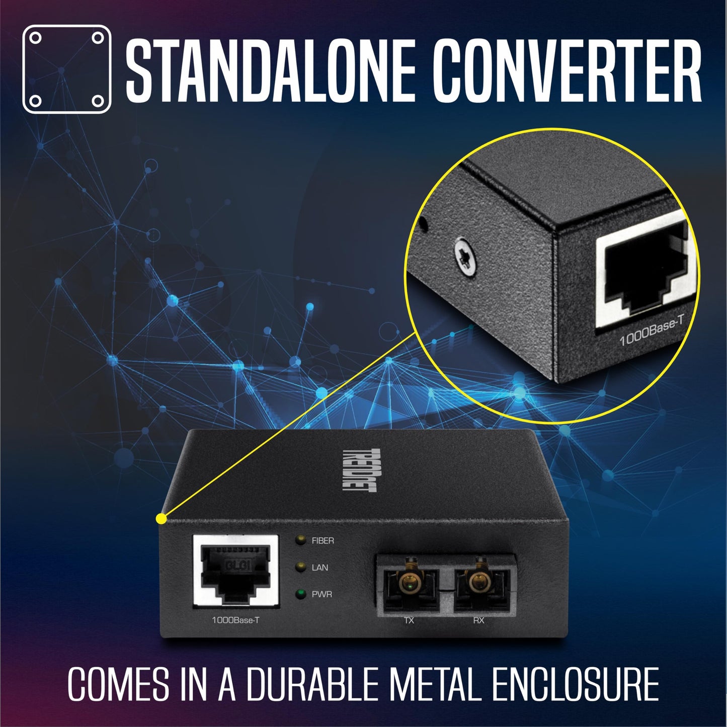 TRENDnet 1000Base-T to 1000Base-SX Multi-Mode SC Fiber Converter, up to 550M (1800 ft.), 2 Gbps Switching Capacity, TFC-GMSC