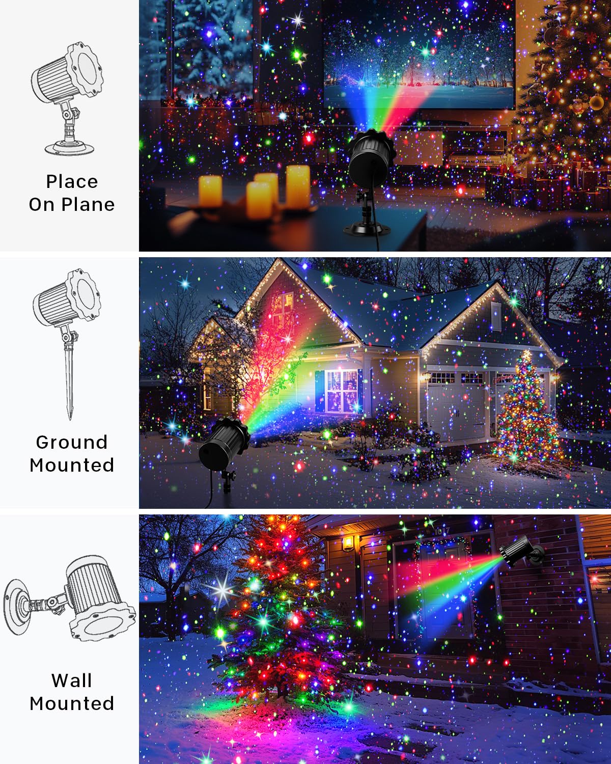 FLITI Laser Christmas Projector Lights Outdoor, Waterproof Christmas Decorations Moving Stars Light Show, Remote Control Timer, Holiday Projector