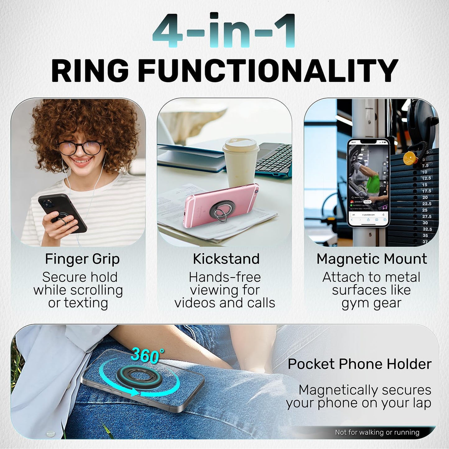 PockMAG Ultra-Strong Magnetic Phone Ring Holder for MagSafe - 360° Rotation, Dual-Sided Finger Ring Grip & Kickstand - Compatible with iPhone 16 Pro