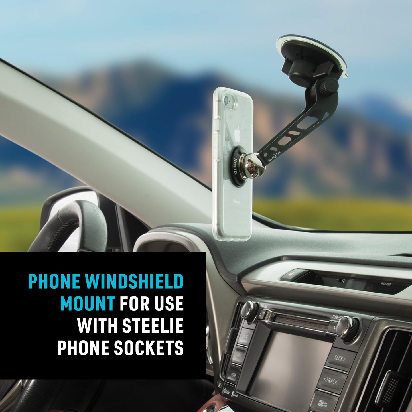 Nite Ize Steelie Windshield Mount - Phone Holder for Car Windshield - Alternative to Car Dashboard & Vent Phone Mounts - Compatible with Steelie