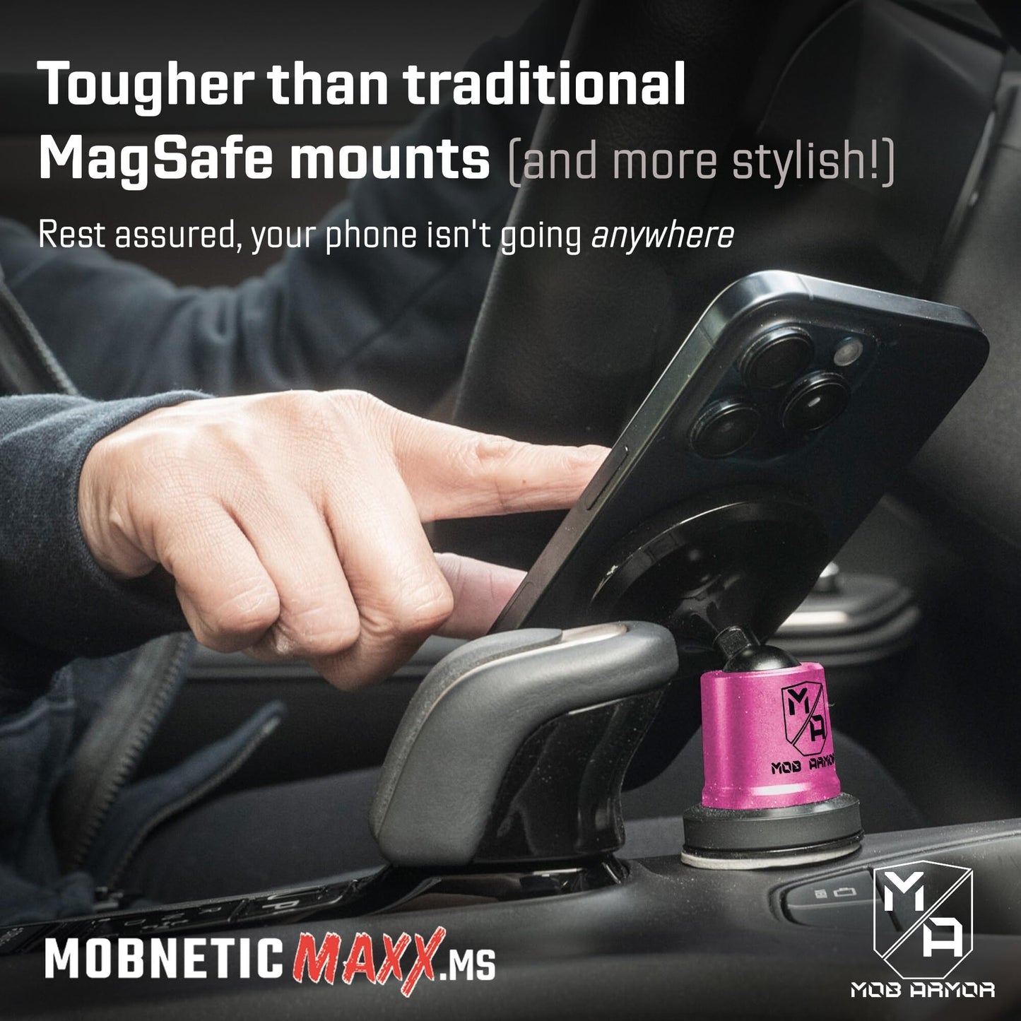 Mob Armor MobNetic Maxx MS - MagSafe Compatible Car Phone Mount w/ 90º Tilt, 360º Rotation & Durable Aluminum Build, Magnetic Holder for iPhone