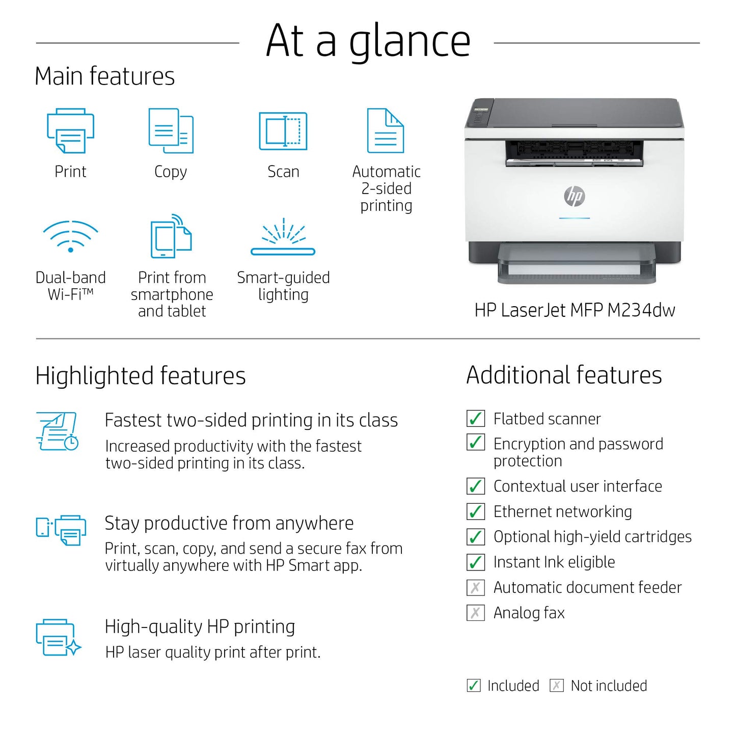HP LaserJet MFP M234dw Wireless Monochrome All-in-One Printer Scanner, Copier, Fax, Bluetooth, Wifi, USB, Ethernet Connectivity, Instant Ink ready