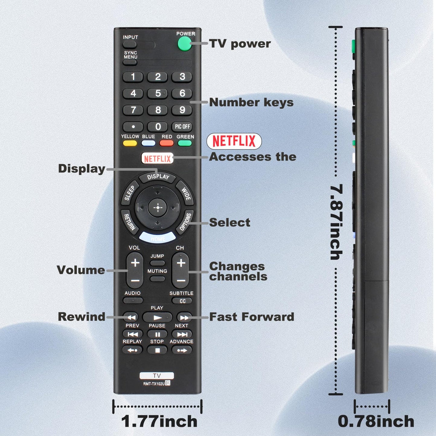 RMT-TX102U for Sony Tv Remote Control Replacement, for Sony Tv Replacement Remote for KDL-32W600D KDL-48W650D KDL-55W650D KDL-40W650D KDL-48R510C