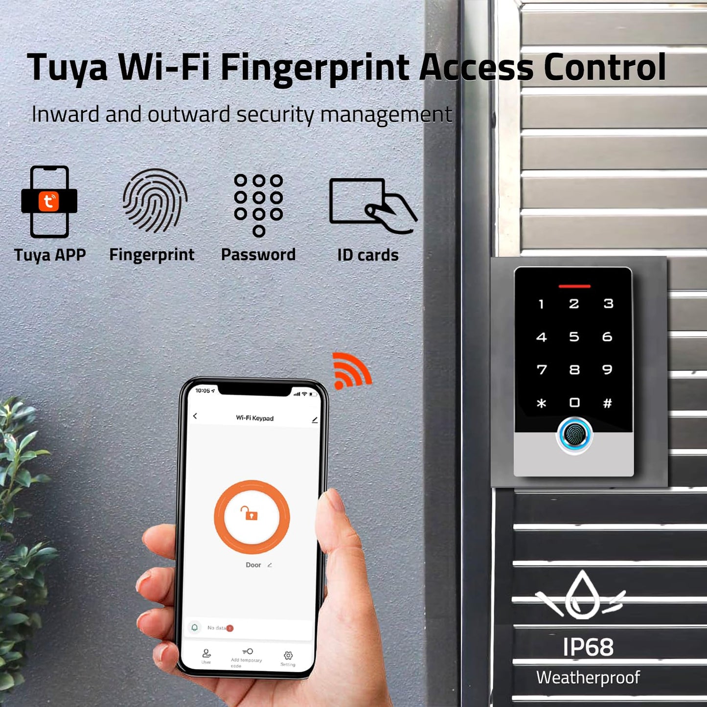 Wireless WiFi TUYA Access Control System, Fingerprint Password Stand-Alone Door Access Control Keypad with ID Keyfob, WG26/34 EM Card Reader Access