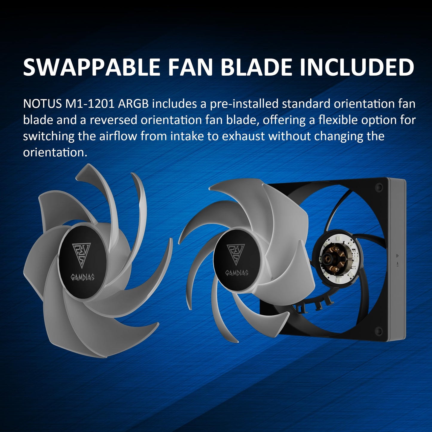 GAMDIAS ARGB 120mm PWM Case Fan with 3 Pack Reverse Blades, Daisy-Chain Connection, Closed-Loop Technology for Steady RPM, Low-Noise Operation (up
