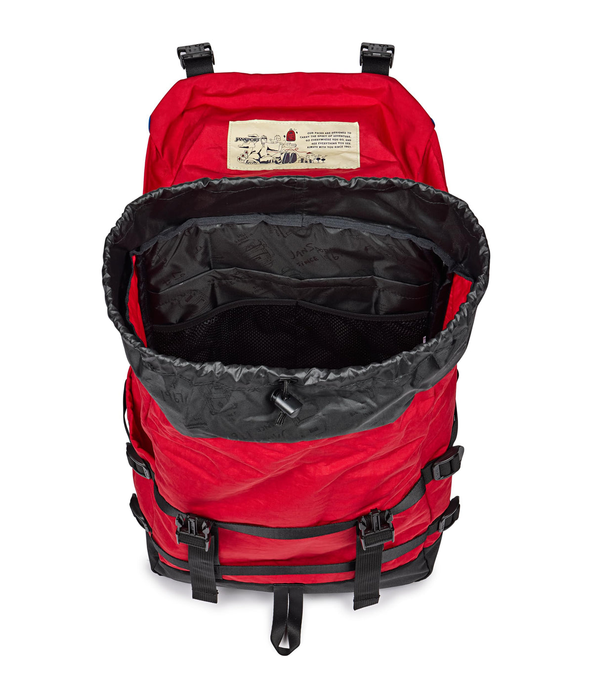 JanSport Skip Pack Backpack - 28L Capacity, Fits 13.5" Laptop, Large Main Compartment, Side Water Bottle Pocket - Ideal for Work & Travel, Red Tape