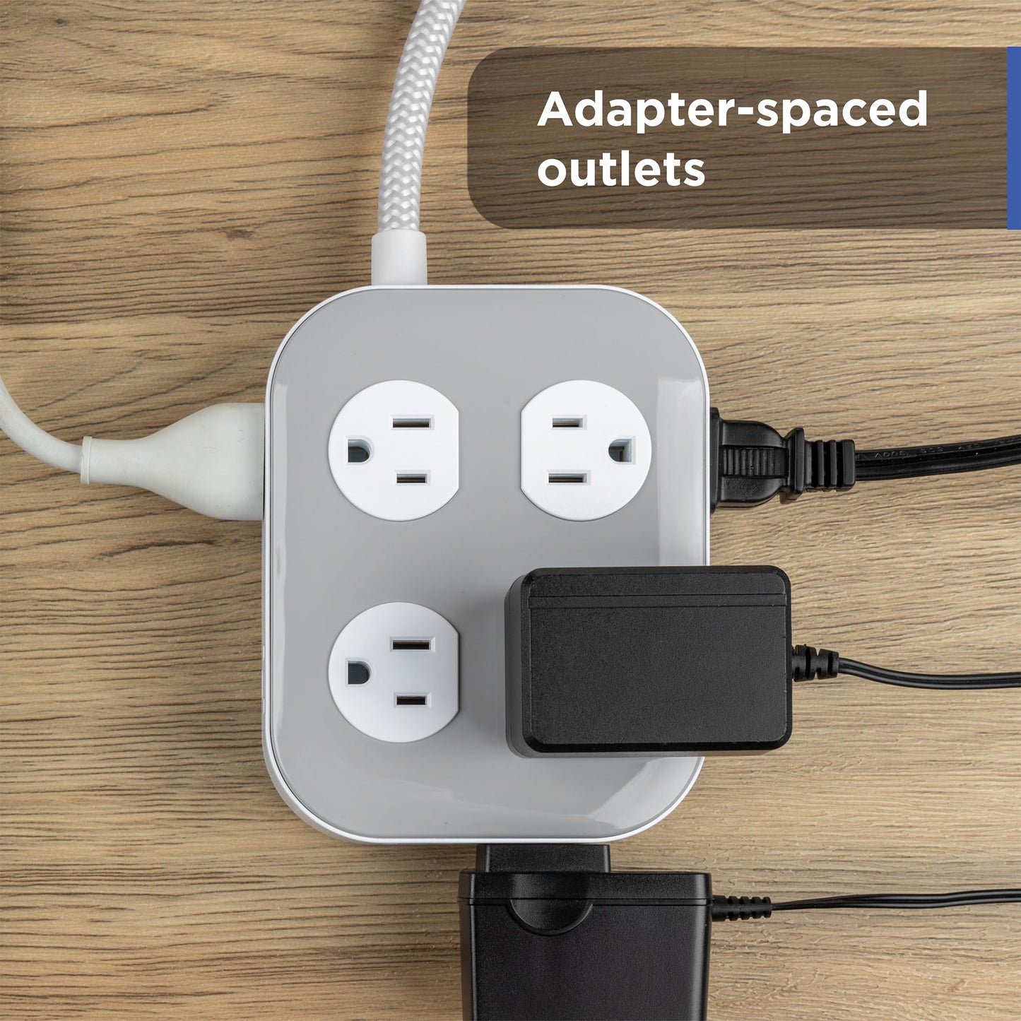 GE UltraPro 10-Outlet Surge Protector, 2100 Joules, 4ft Braided Extension Cord, Flat Plug, Power Strip with Wide-Spaced Outlets, Gray/White, 84860