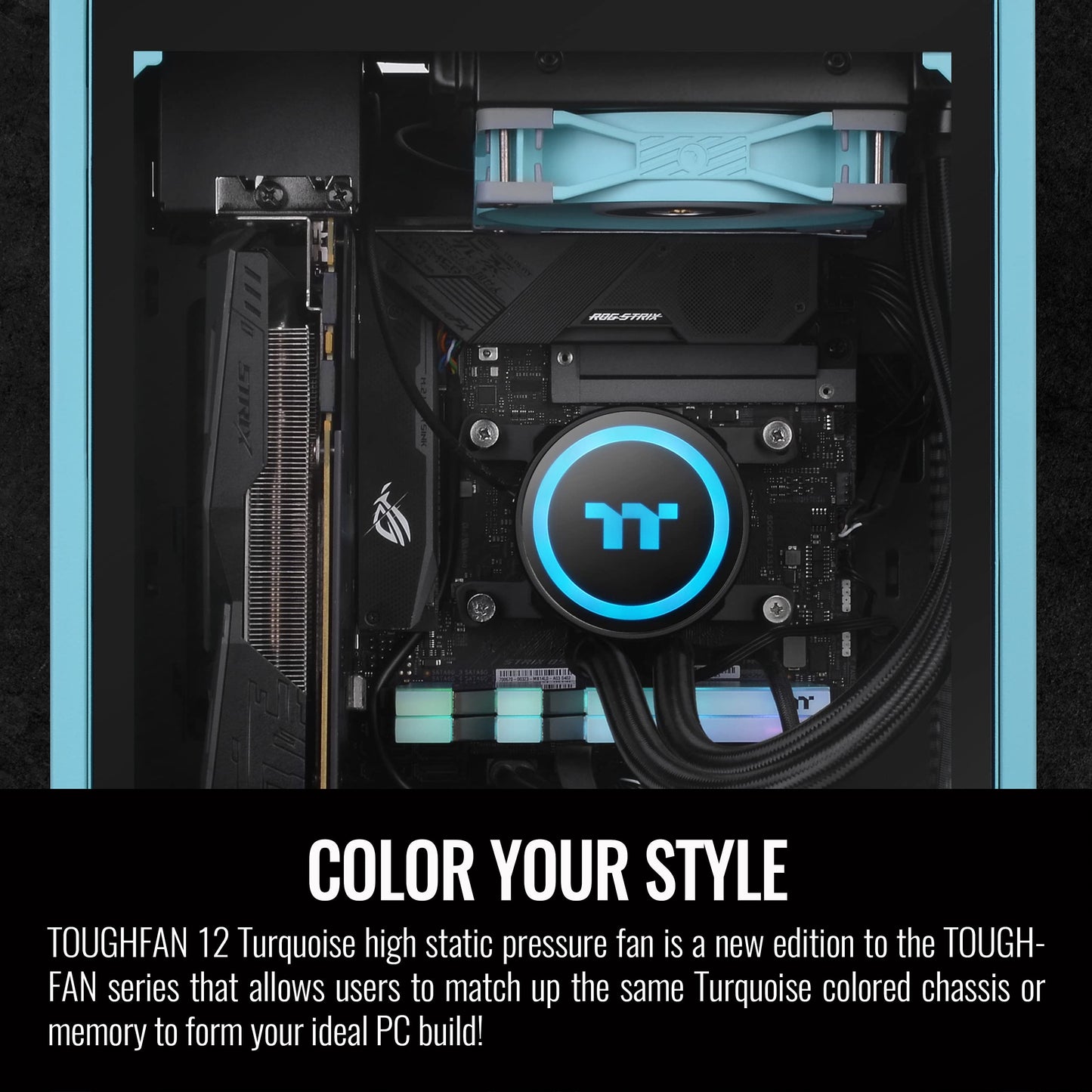 Thermaltake ToughFan 12 Turquoise High Static Pressure 2000 PWM, Metal-Reinforced Motor Hub, Gen.2 Hydraulic Bearing 120mm Case/Radiator Fan