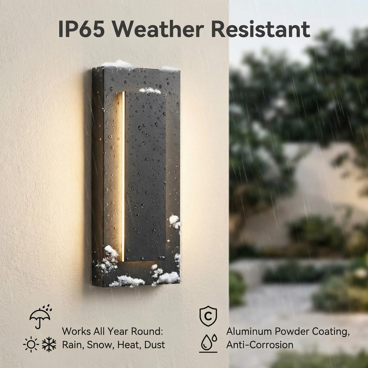 Picico 12" Modern Outdoor Wall Light, 4.33" Wide Covers Junction Box Dimmable Modern Outdoor Lights 3000K-6000K, IP65 Waterproof Black Long LED