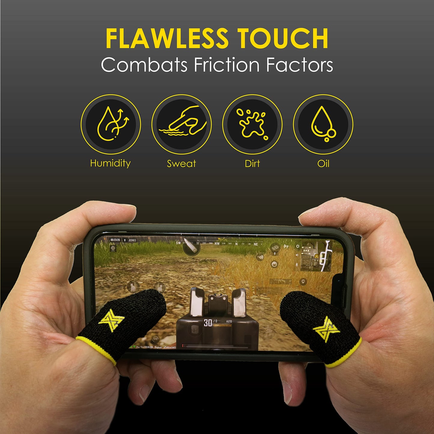 MGC ClawSocks 6 Pack Carbon, Gamer Finger & Thumb Sleeves, Mobile Gaming Stabilizer & Compression Support Black