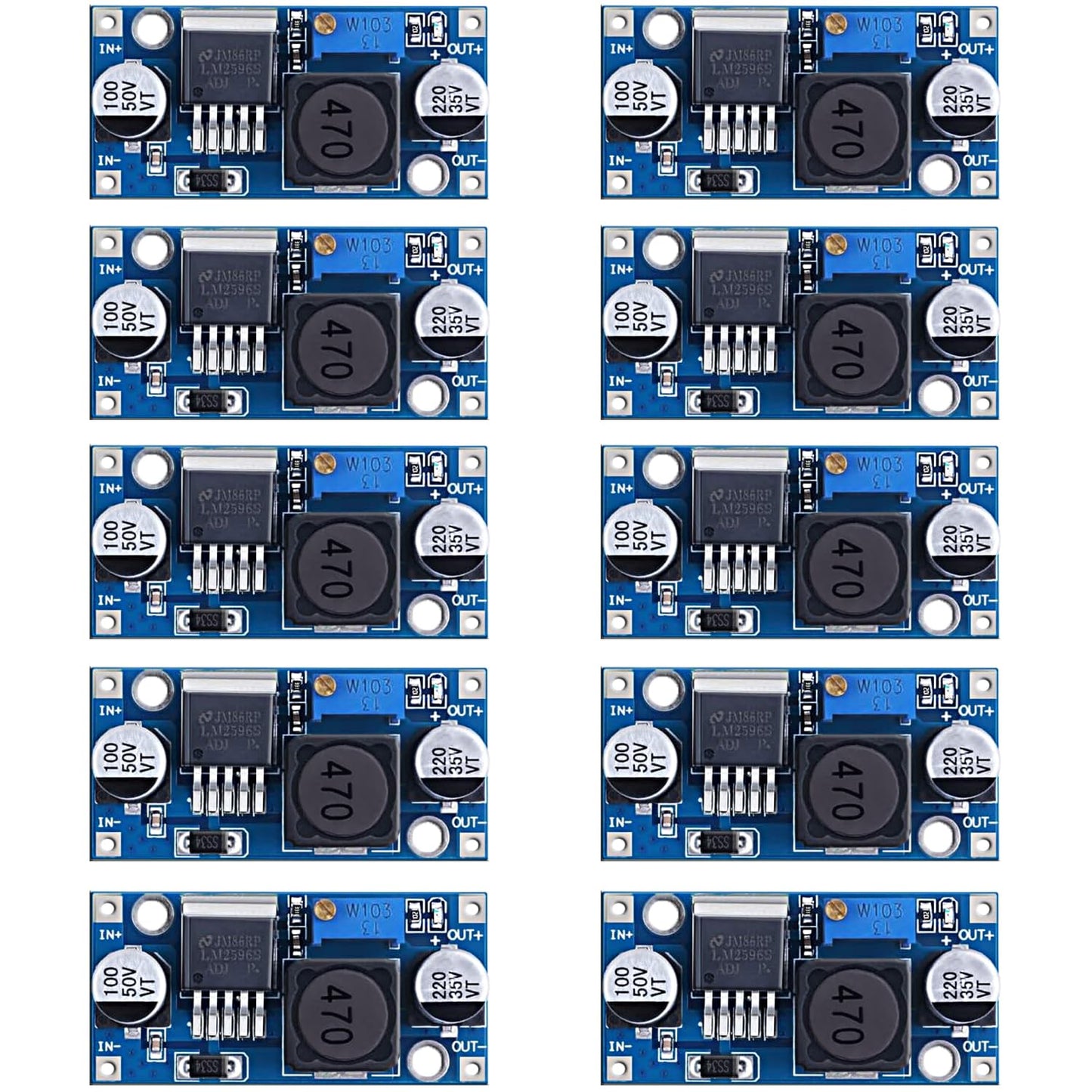 Dafurui 10 Pack LM2596 DC-DC Adjustable Buck Converter 3.0-40V to 1.5-35V Power Supply Step Down Voltage Regulator Module