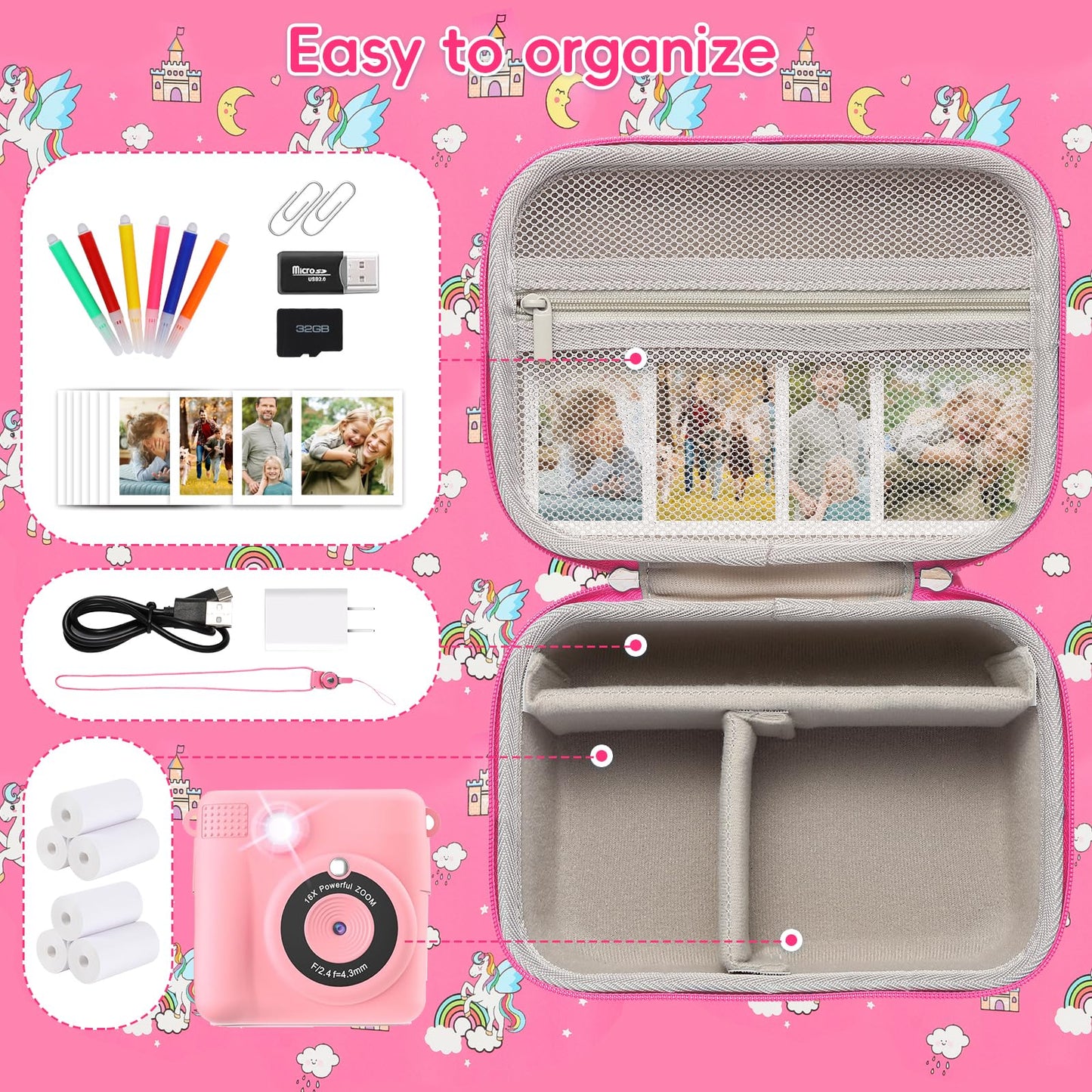 Kids Camera Case Compatible with ESOXOFFORE, for Dylanto, for Cimizi, for DUDUDRAGON for Instant Print Camera and Print Paper, Cute Hard Camera