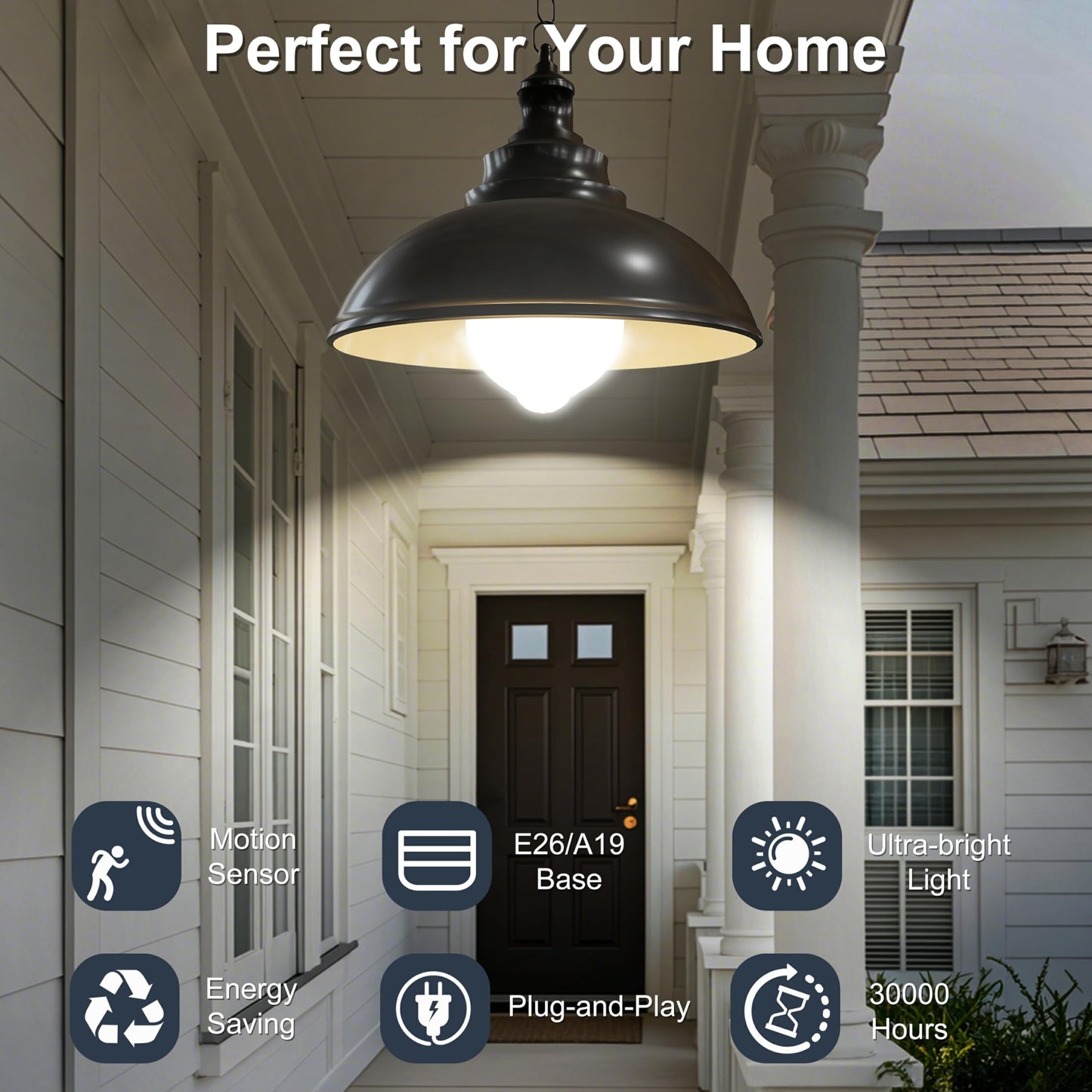 Boxlood LED Motion Sensor Light Bulbs Outdoor Indoor, 12W(100W Equivalent) A19 E26 Motion Activated Dusk to Dawn Ampoule Exterieur, 6000K Cool White