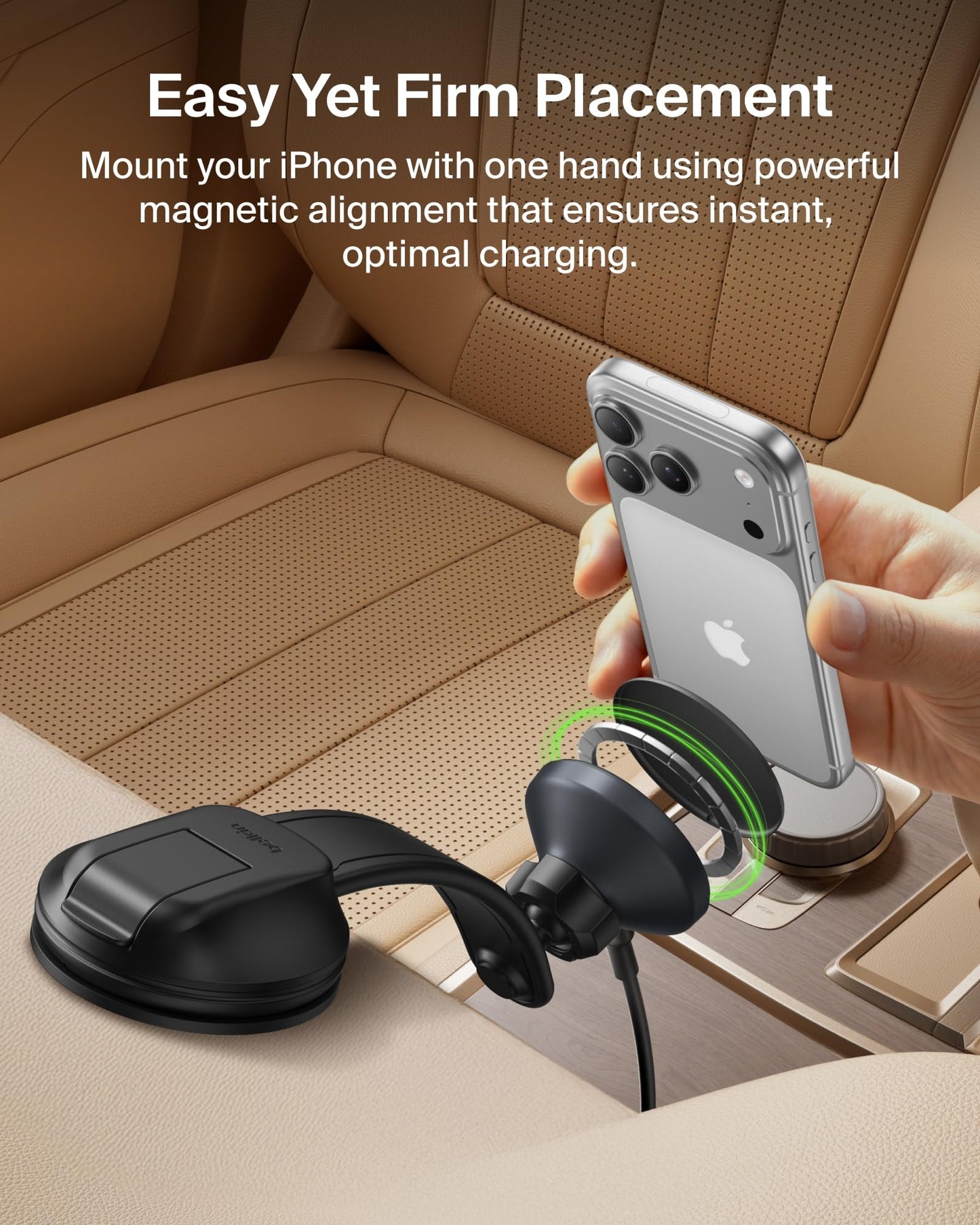 Belkin Wireless Car Charger, MagSafe Phone Holder & Car Dash Mount w/ 1M USB C Cable, Qi2 MagSafe Compatible Fast Charging iPhone Charger for iPhone