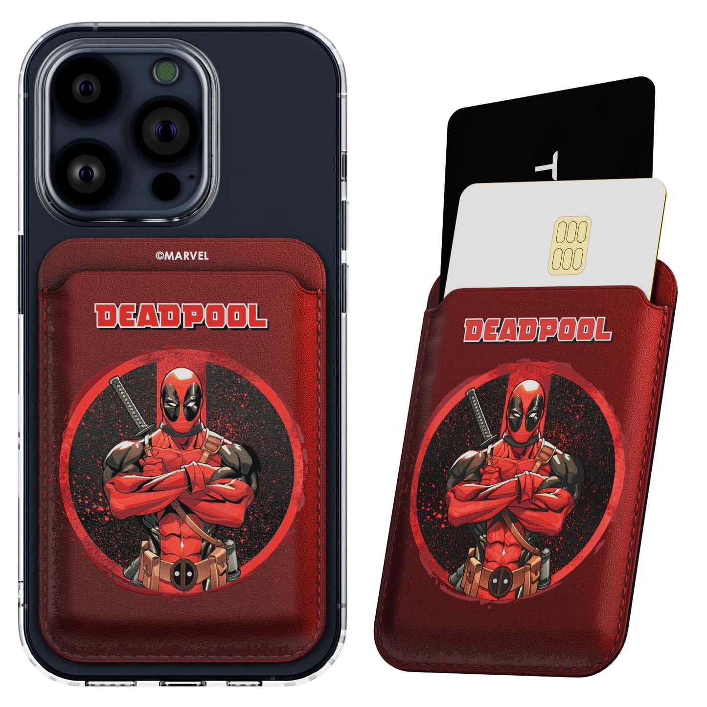 Marvel Deadpool Magnetic Card Holder Wallet - Magnetic Phone Wallet for iPhone 15/14/13/12, Compatible with MagSafe Cases - Perfect Deadpool Gifts