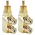 AAOTOKK 1RCA Y Splitter Adapter,Gold-Plated 90 Degree Right Angle 1RCA Male to 2RCA Female Jack Audio Video Y Splitter AV TV Adapters Metal Connector