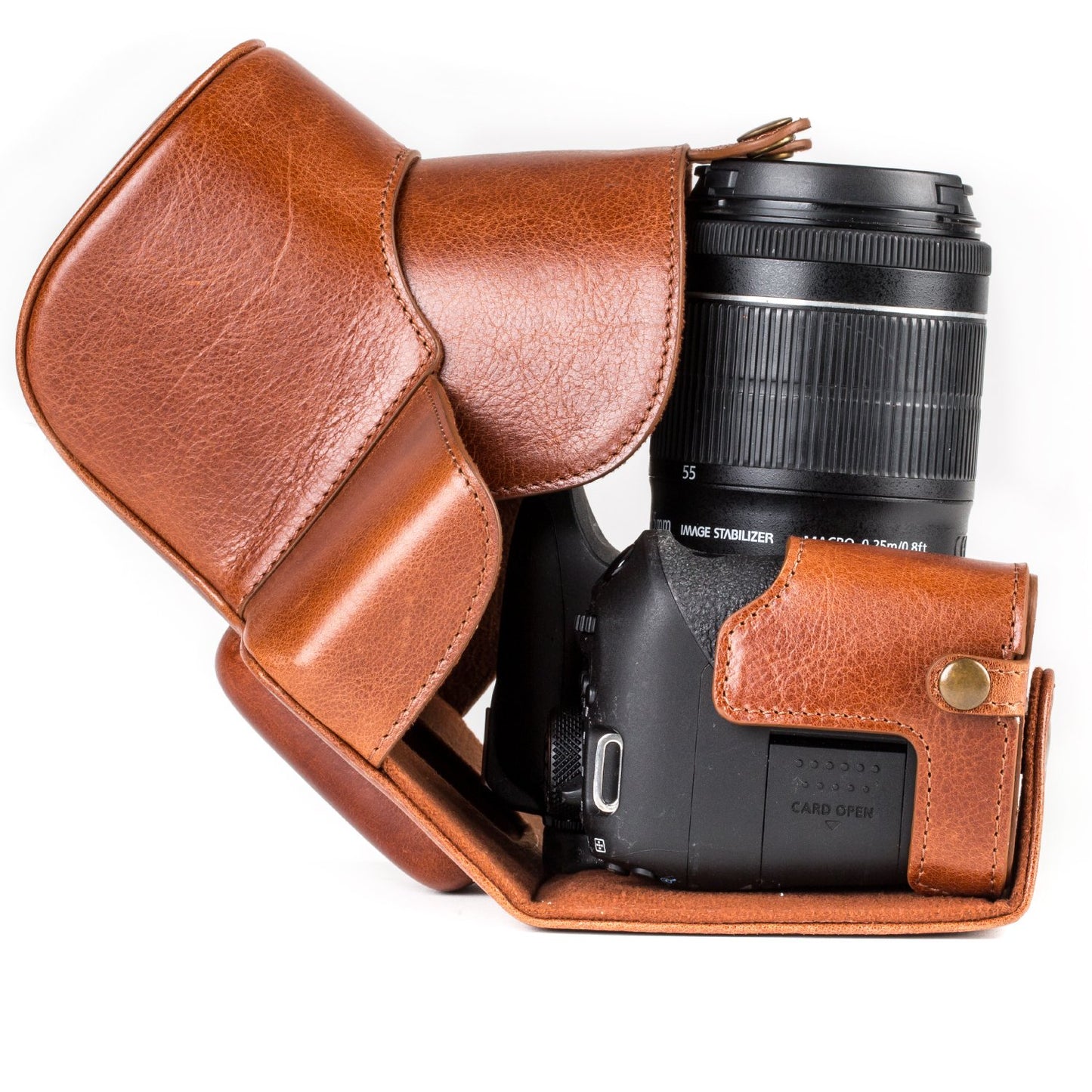 MegaGear MG1193 Ever Ready Genuine Leather Camera Case Compatible with Canon EOS Rebel T8i, Kiss X10i, Rebel T7i, Kiss X9i, 77D, 9000D (18-55mm), Dark