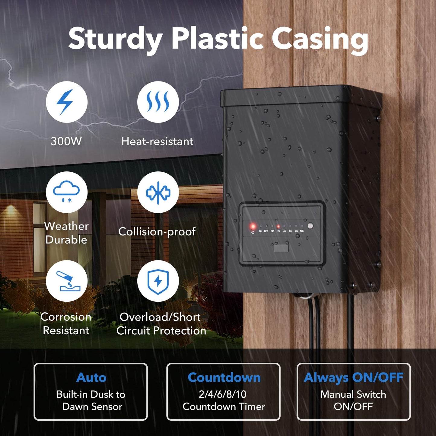 BN-LINK 300W Low Voltage Landscape Transformer with Countdown Timer and Photocell Sensor, 120V AC to 12V/14V AC Converter with Overload Protection