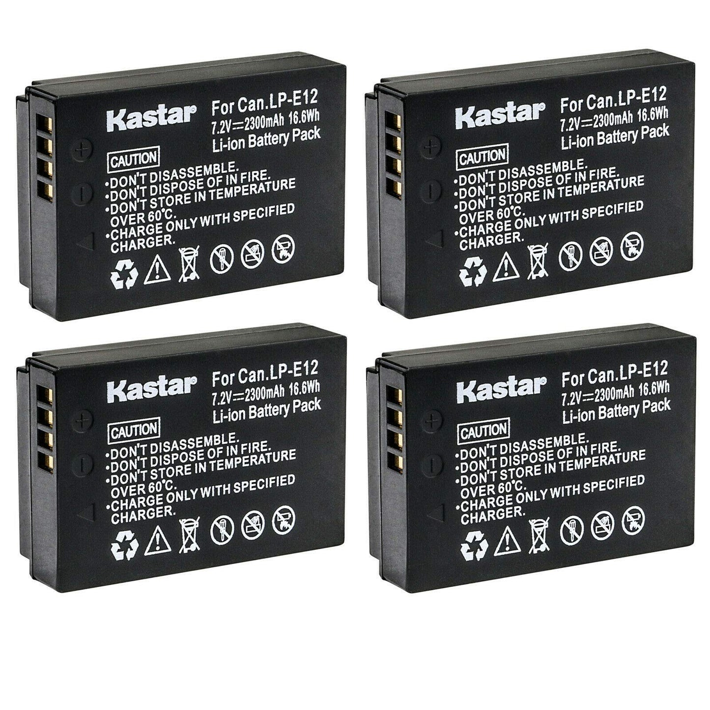 Kastar 4-Pack LP-E12 Battery 7.2V 2300mAh Replacement for Canon EOS 100D, EOS M, EOS M2, EOS M10, EOS M50, EOS M50 Mark II, EOS M100, EOS M200, EOS