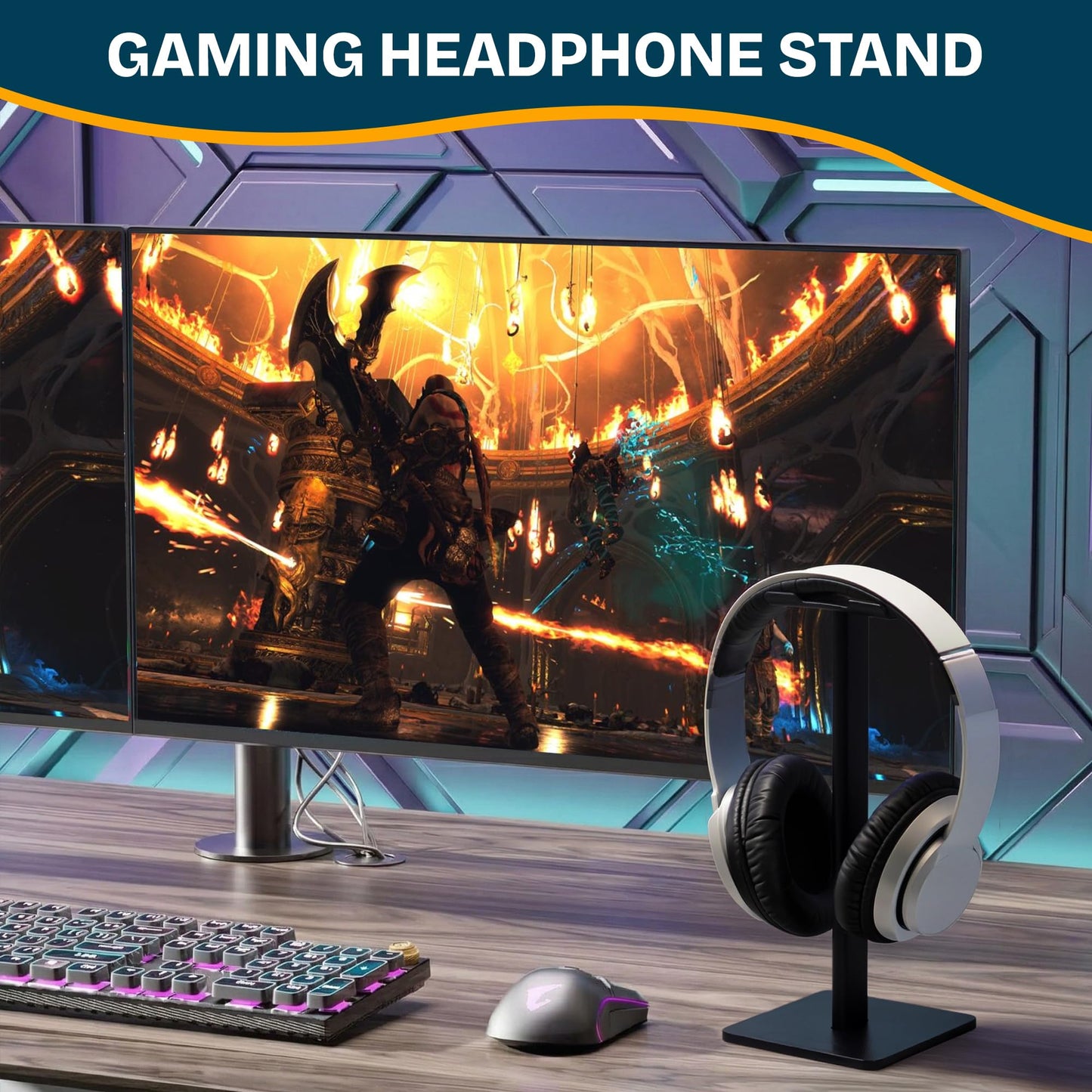 Headphone Stand for Desk - U Shaped Universal Headset Holder with Flexible Headrest, Sturdy Gaming Headphone Holder for Desk, Anti-Slip Base Headset