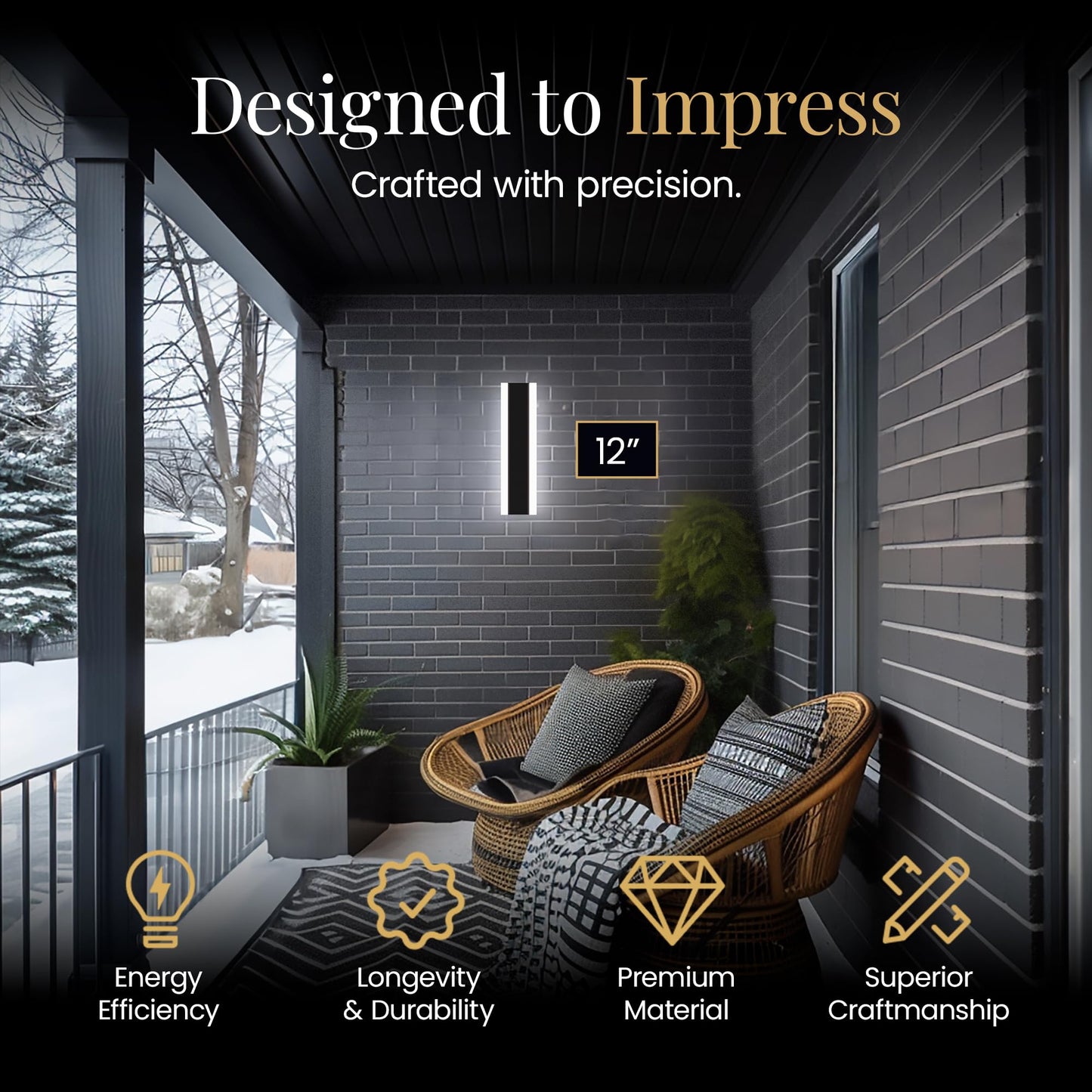 MOD LIGHTING Haylen Wired LED Outdoor Wall Light (1-Pack), 12" Water Resistant Outdoor LED Sconce, Remote Dimming Modern Wall Sconces for Patio