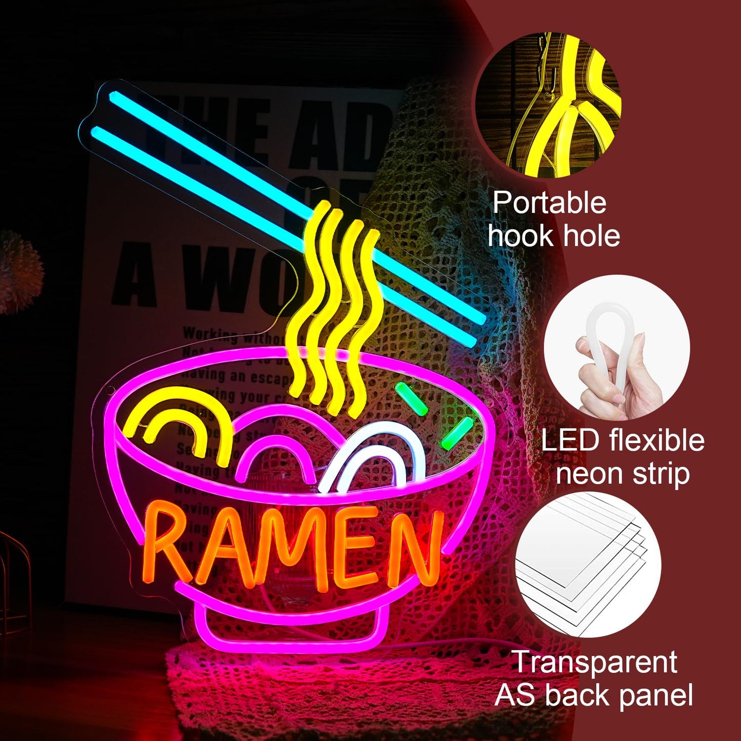 LIUOZHTEA Ramen Neon Sign Dimmable LED Ramen Neon Light for Wall Decor Delicious Noodle Light Up Sign for Ramen Shop Resturant Dinning Room Kitchen