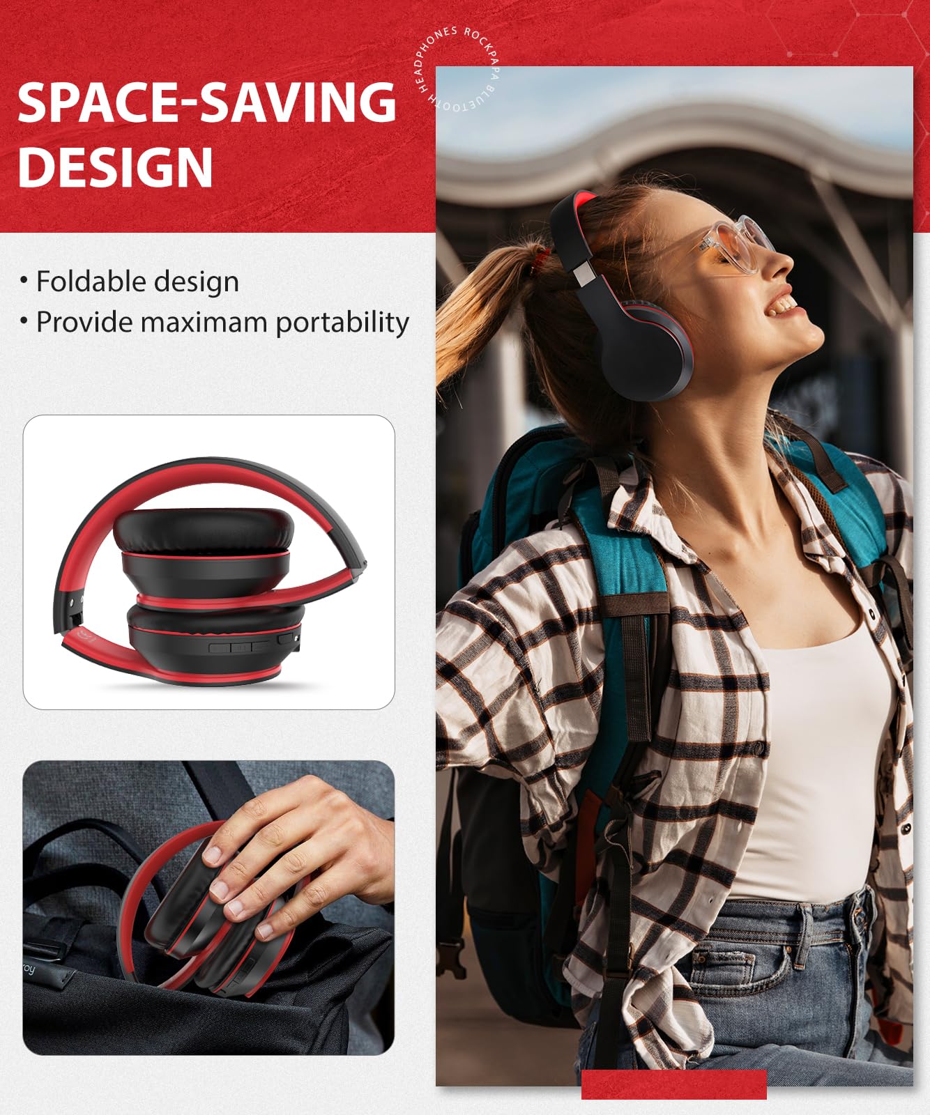 rockpapa E7 Over Ear Wireless Bluetooth Headphones with Mic, Foldable Wired/Wireless Headphones with Microphone for Kids Childrens Boys Girls Teen