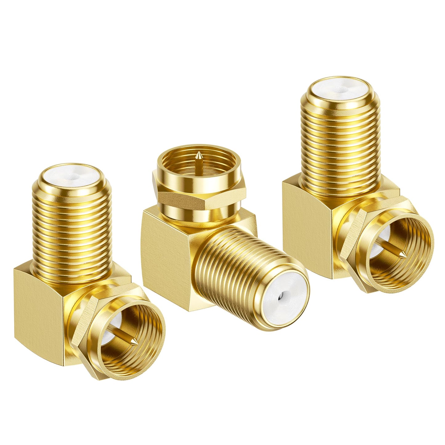 Cable Matters 3-Pack Gold-Plated F-Type Right Angle RG6 Coaxial Adapter (90 Degree Coaxial Connector, Male to Female Coax Cable Connector)