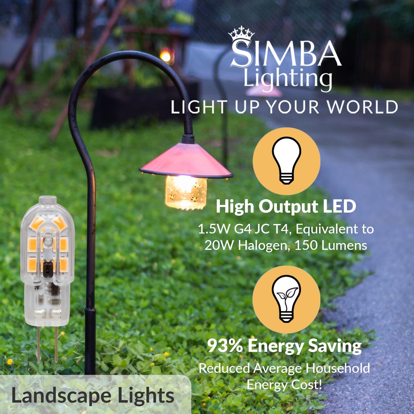 Simba Lighting LED G4 1.5W 12V AC/DC T4 JC Bulb, Bi-Pin Base, 3000K, 5 Pack
