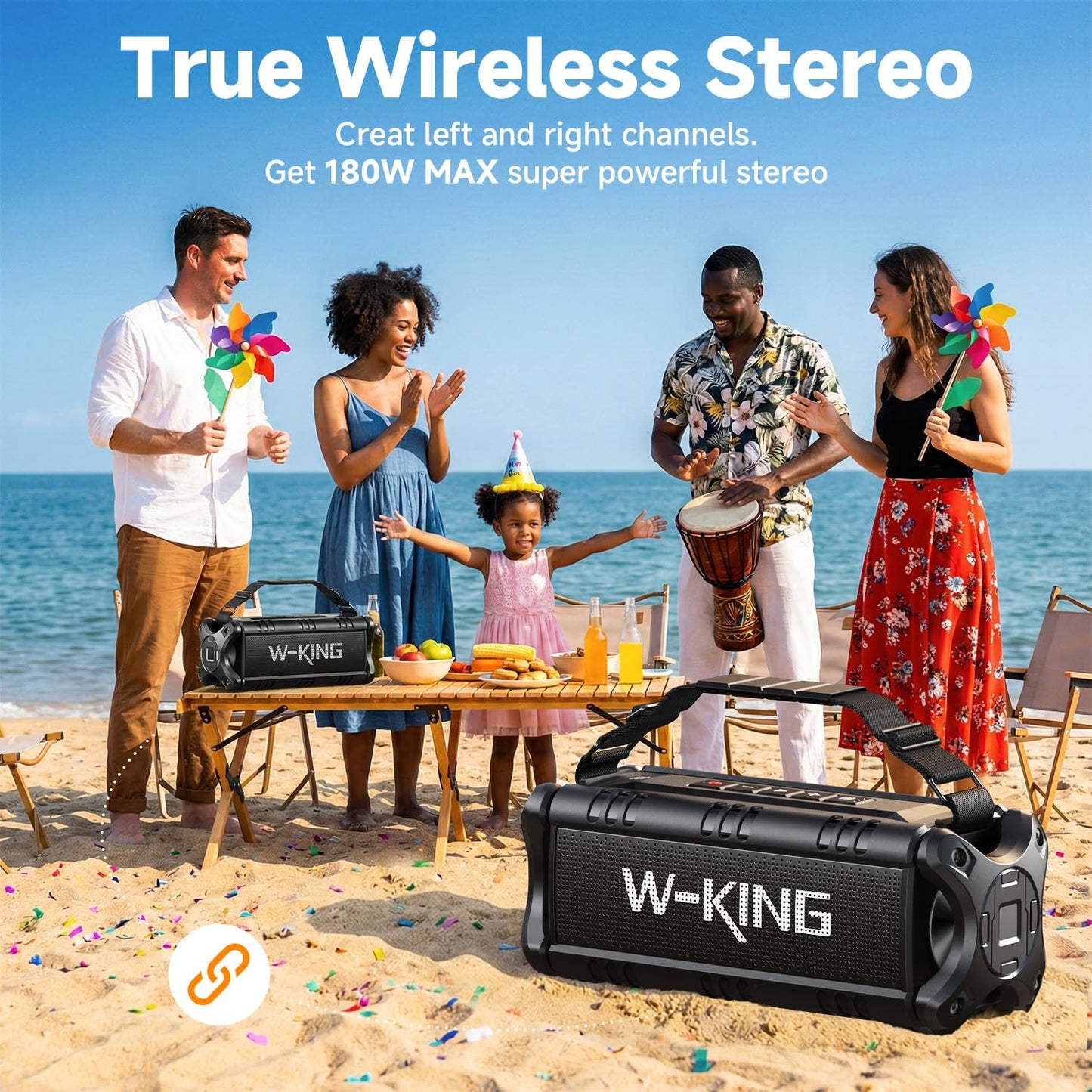 W-KING Bluetooth Speaker, 90W Max Portable Outdoor Speaker Loud, IPX6 Waterproof/50W Deep Bass Subwoofer/40H/EQ/Dual Pairing/TF/AUX, Large Boombox