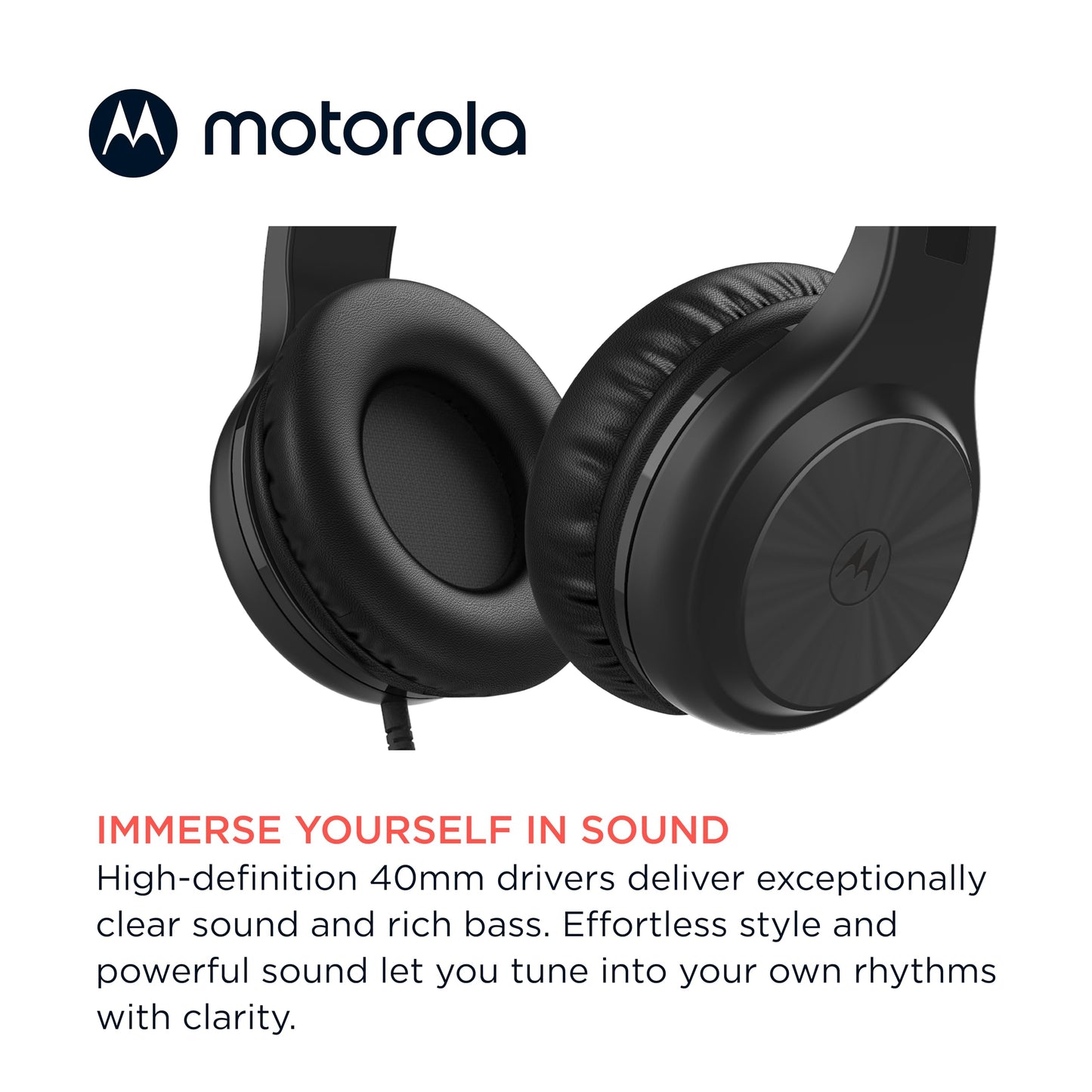 Motorola Sound Moto XT120 Over Ear Headphones Wired with Microphone, in-Line Command Control for Calls - Foldable Wired Headphones with Adjustable…
