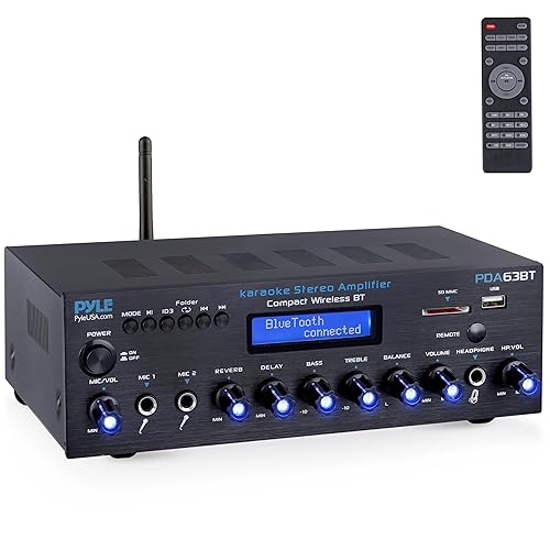 Pyle Wireless BT Stereo Amplifier - Multi Channel, 200 Watt Power, Home Audio Receiver System with FM Radio, BT, USB SD, AUX, RCA, Mic-in, BT and FM