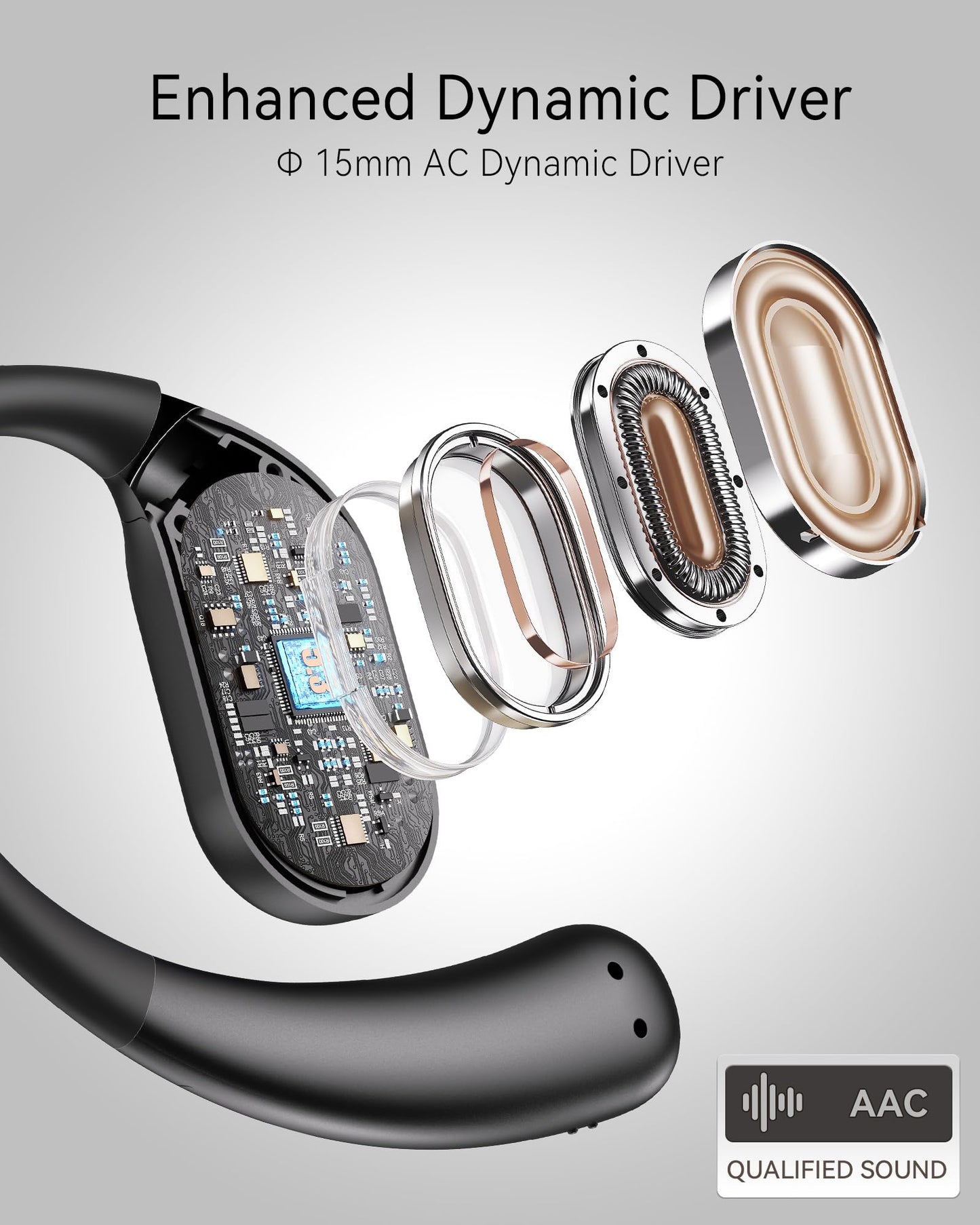 Open Ear Earbuds, True Wireless Open Ear Headphones with Earhooks, Air Conduction Earphones, Touch Control, Dual Noise-Cancelling Mics, Up to 30 Hours