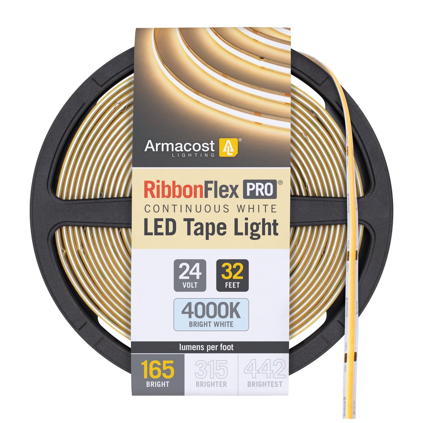 Armacost Lighting RibbonFlex Pro 24V White COB LED Strip Light Tape 4000K, 165 Lumens/Ft, 10M 171350