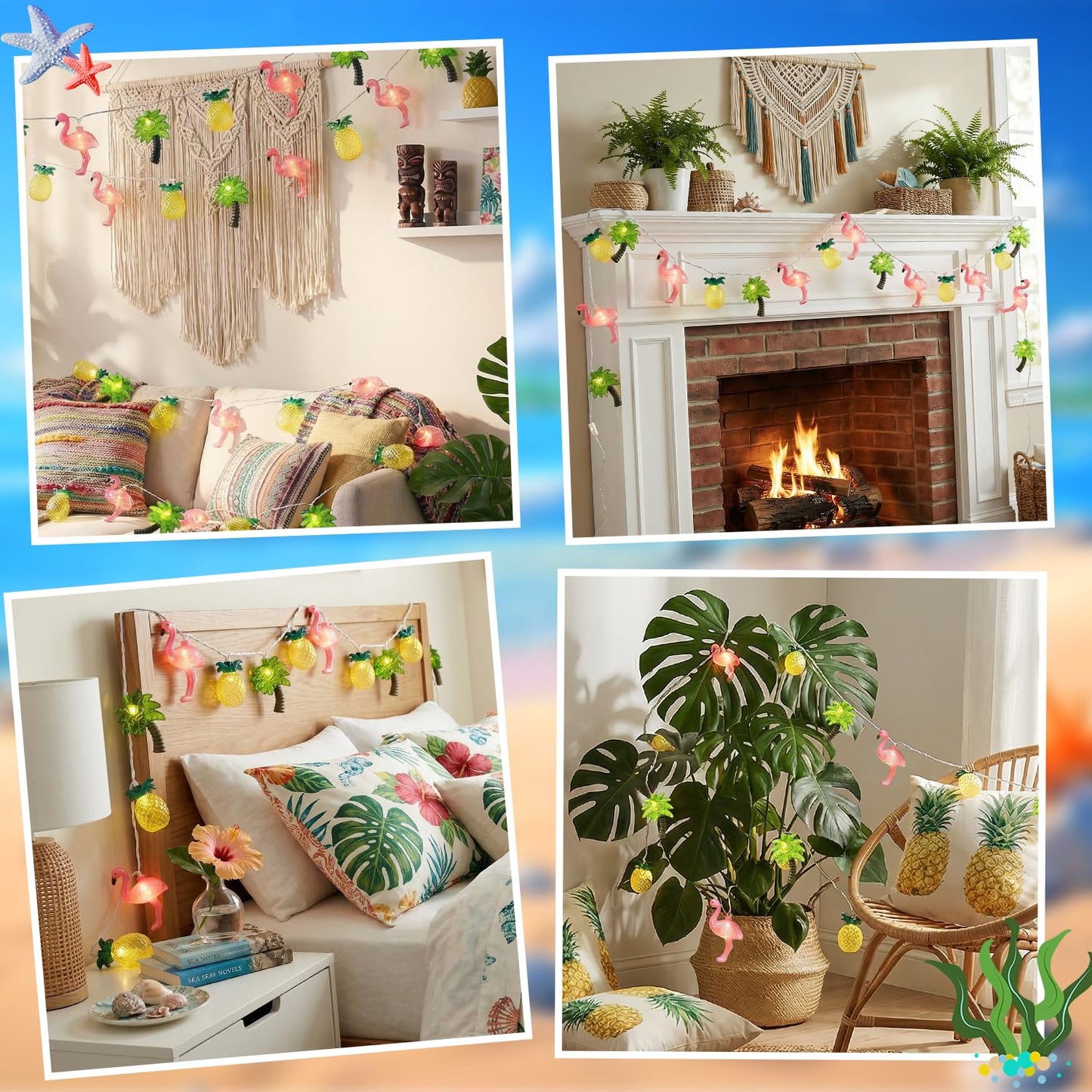 PASUTO Summer Beach Hawaiian String Lights, 10 LED Tropical String Lights, Hawaiian Tropical Beach Pool Party Decorations, Flamingo Pineapple Palm
