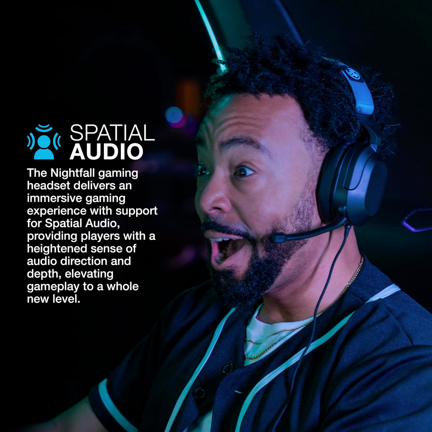 JLab Nightfall Gaming Headset with flip-to-Mute Boom mic, 50mm Drivers, 3.5mm Wired for PC, PS5, PS4, Xbox, Switch