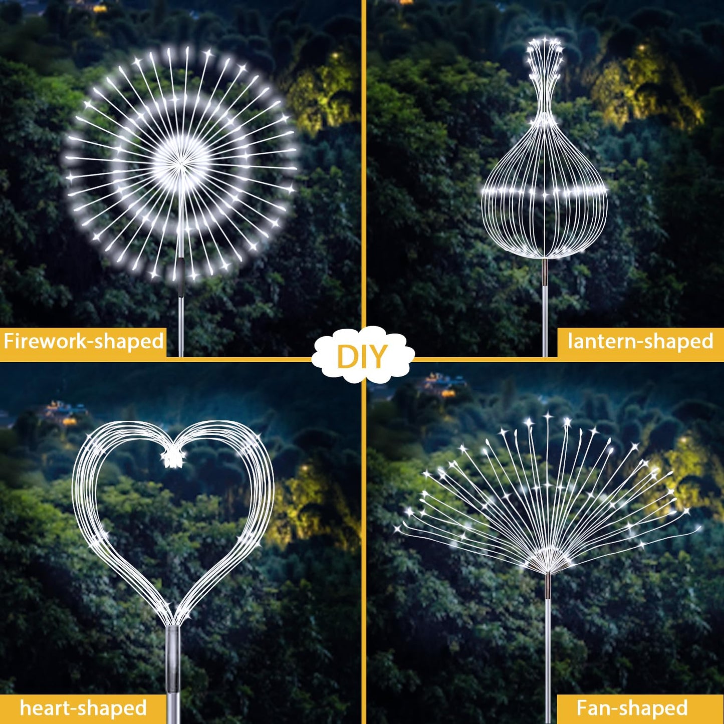 JJGoo Solar Firework Lights, 2 Pack 120 LEDs 2 Lighting Modes Solar Garden Lights Outdoor Waterproof for Yard Patio Walkway Pathway Party Wedding