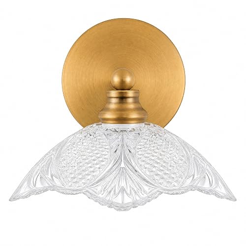 JSDKIUT Bathroom Vanity Light, 9.05 Inch Single Light Brushed Antique Brass Wall Sconce, Vintage E12 Bathroom Light for Mirror, Euro Classic Lighting