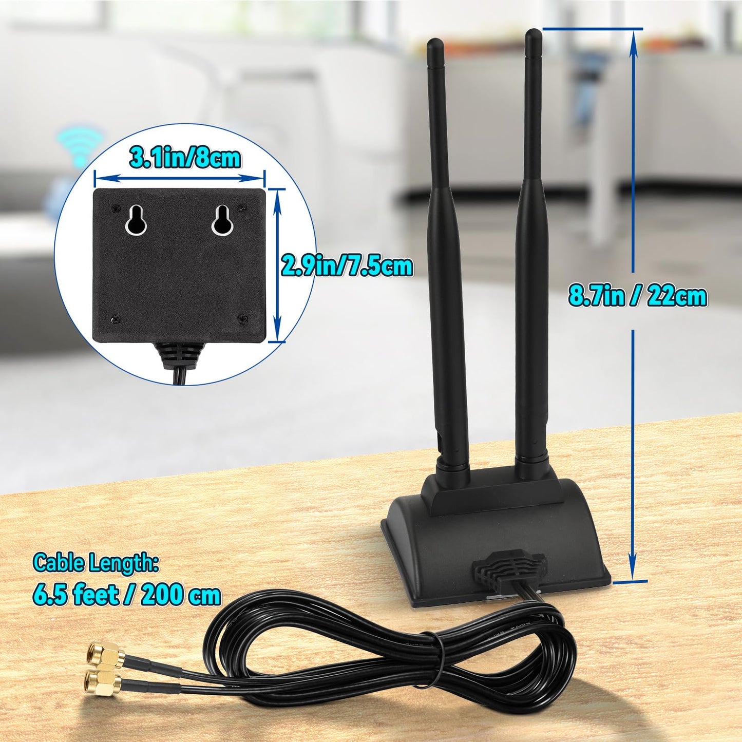 Eightwood WiFi Antenna with RP-SMA Male Connector, 2.4GHz 5GHz Dual Band Antenna Magnetic Base for PC Desktop Computer PCIe Bluetooth Card WiFi Router