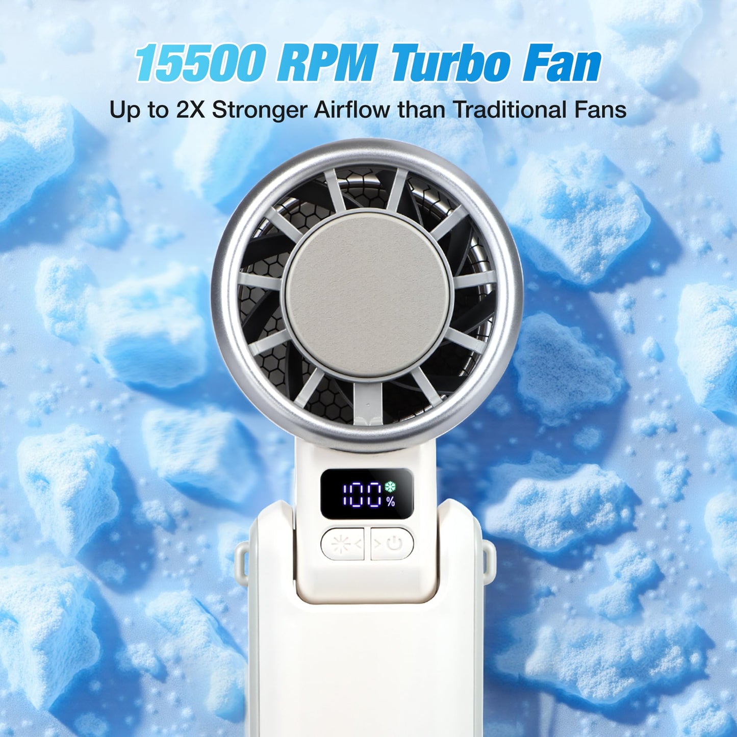Portable Ice Cooling Handheld Turbo Fan, 100 Speeds, 4000mAh, Speed Display