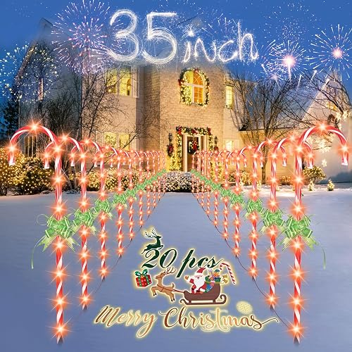 35" Candy Cane Lights - 20 Pack 8 Modes, 30V LED Candy Cane Lights Christmas Decor, Outdoor Christmas Decorations for Yard, Lawn, Garden and Pathway